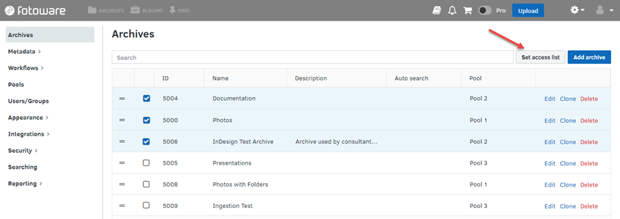 Assigning access list to several archives.png