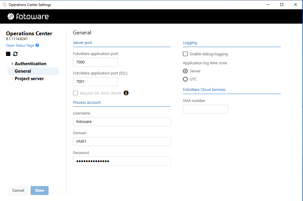 FotoWare Operations Center status screen